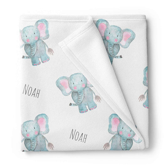 Lovable Gift Co Personalized Elephant Baby Blanket With Watercolor Print