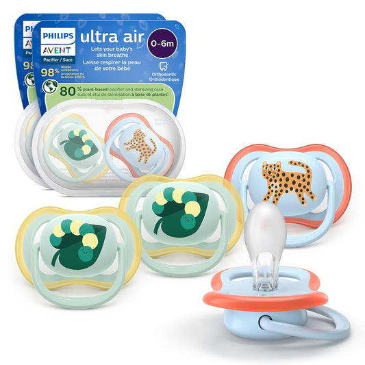 Philips Avent Ultra Air Baby Pacifier for 0-6 Months, Light Blue, 4-Pack