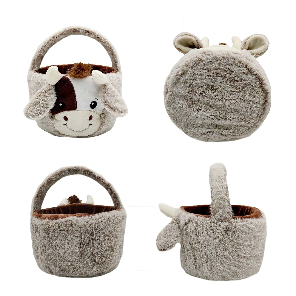 TRURENDI Personalized Plush Basket 10 inch Cow Easter Plush Basket Easter Plush Basket Egg Hunting Bags Easter