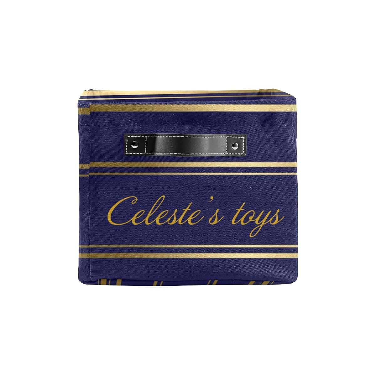Joyestore Navy Blue & Gold Stripes Personalized Storage Bin With Handles (photo 3)