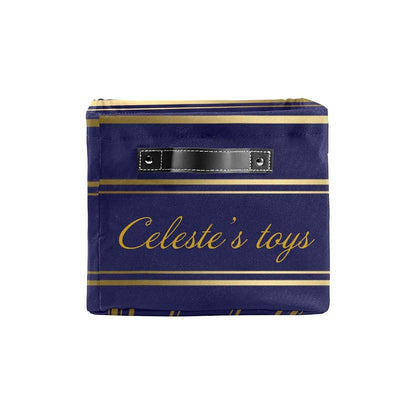 Joyestore Navy Blue & Gold Stripes Personalized Storage Bin With Handles (photo 3)