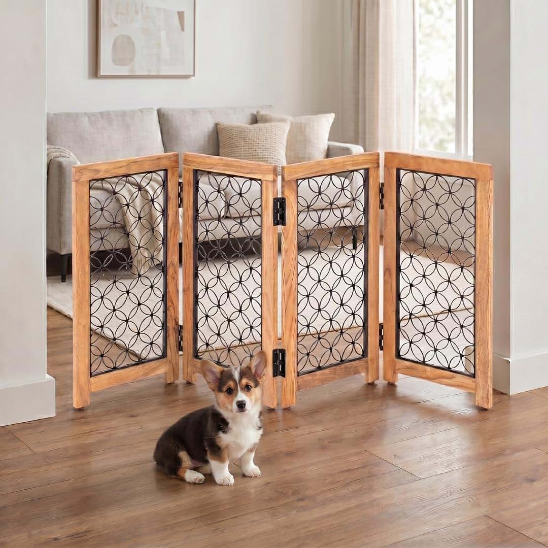 Albany Living 4-Panel Wooden Pet Gate with Metal Mesh, Black