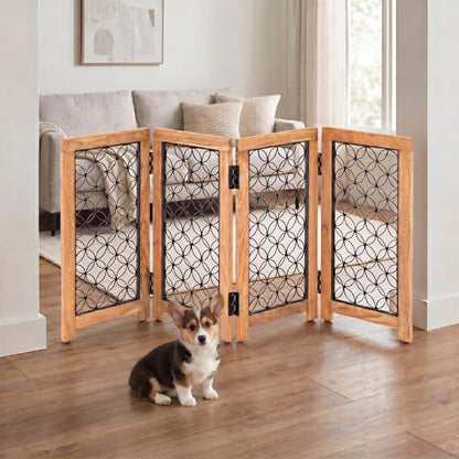 Albany Living 4-Panel Wooden Pet Gate with Metal Mesh, Black