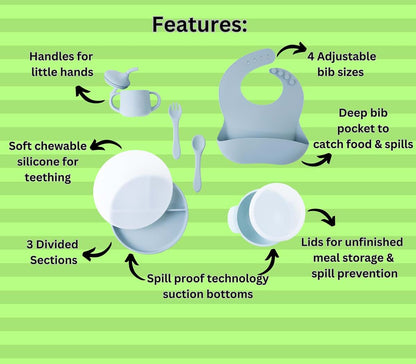 Bendee Silicone Baby Feeding Set with Suction Plate, Bowl, Bib and Training Cup, Pink