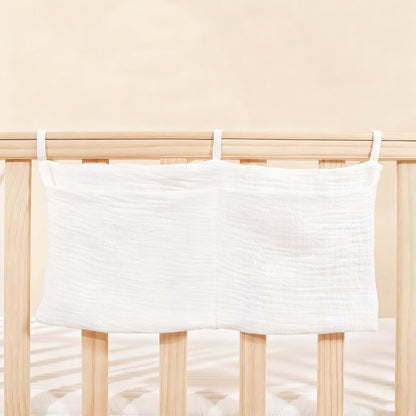 DEZIGKA Baby Bedside Hanging Storage Bag Muslin Cotton, Crib Diaper Caddy Organizer 2 Pockets, Nappy-Dormitory Nursery (photo 2)