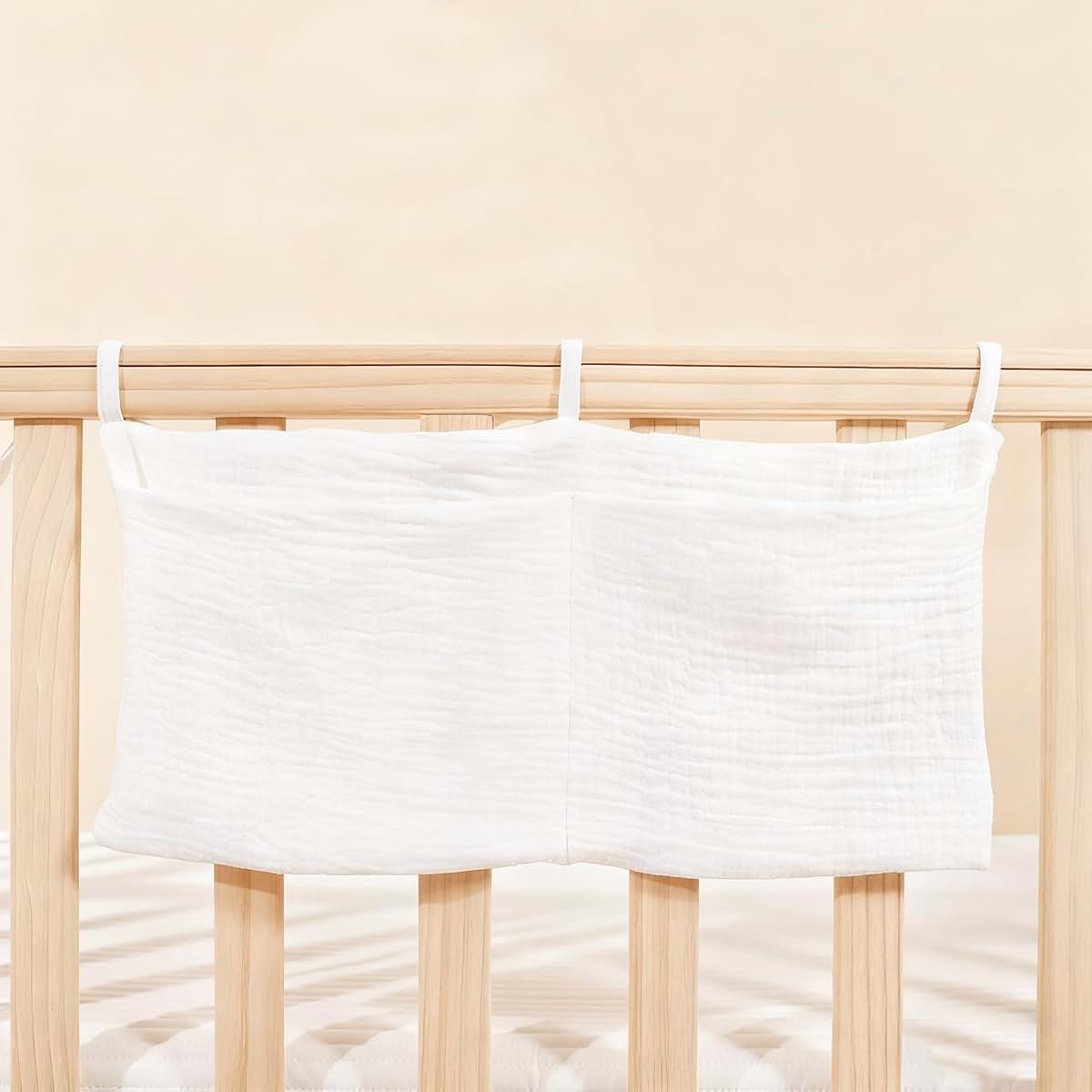 DEZIGKA Baby Bedside Hanging Storage Bag Muslin Cotton, Crib Diaper Caddy Organizer 2 Pockets, Nappy-Dormitory Nursery (photo 2)