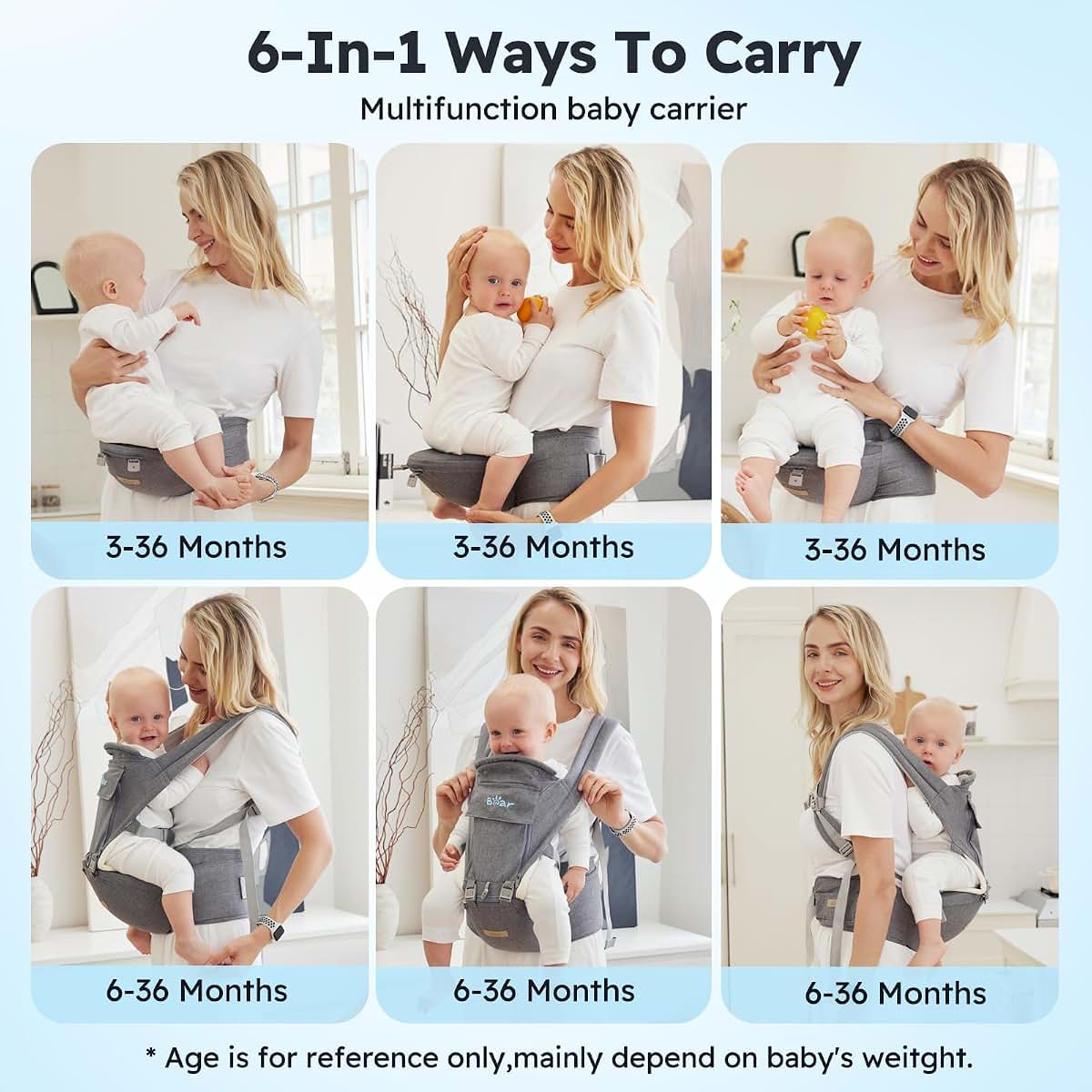 Bear 6-in-1 Baby Carrier With Hip Seat For Newborn To Toddler
