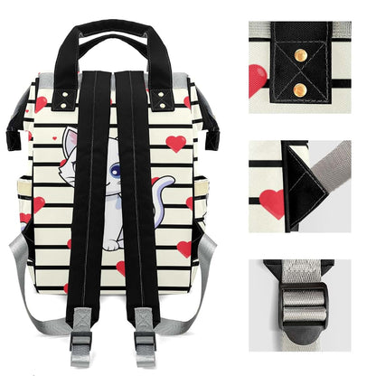 YallLocoMo Personalized Diaper Bag Backpack Gift Cat Stripe Heart Convenient and Durable: Waterproof Multi-Compartment (photo 4)