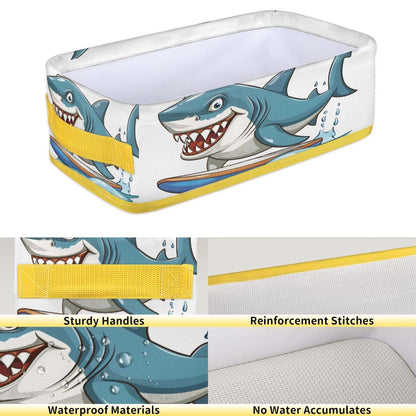 ModaQua Shark Surfing Cartoon Blue Bathroom Storage Basket, Foldable with Handle Open Countertop Paper Towel Decorative