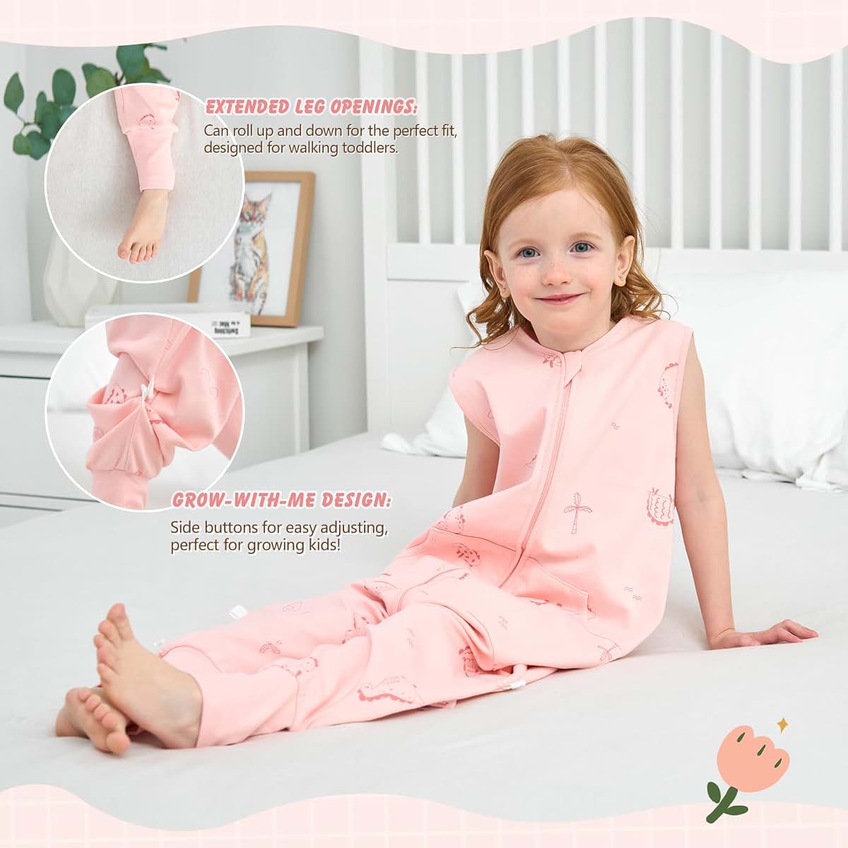 LAT Baby Sleep Sack with Legs, Cotton, Dinosaur, Size M
