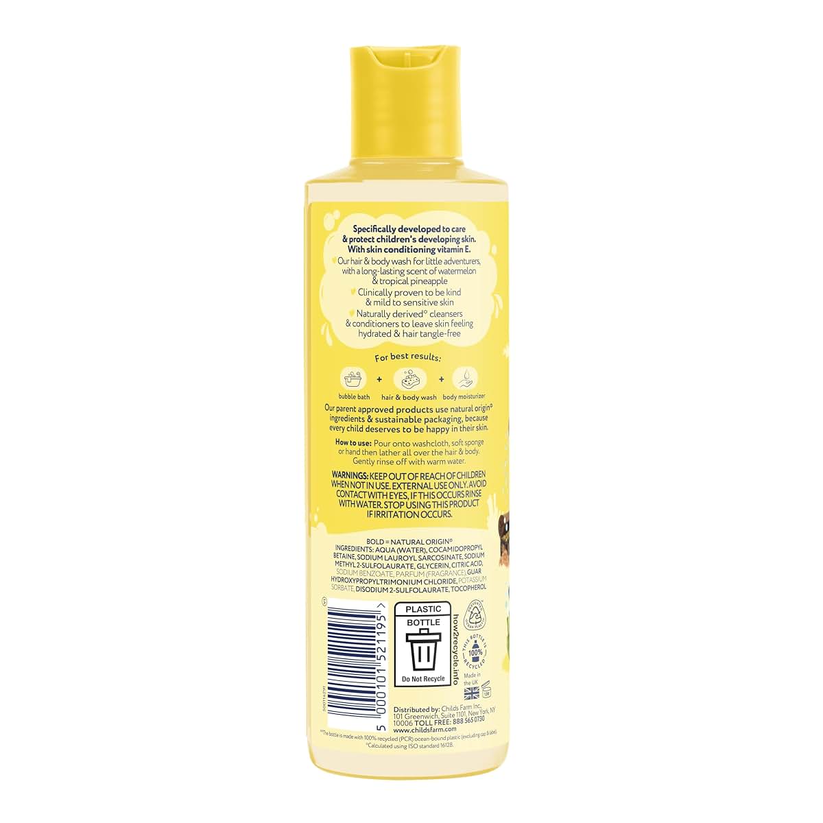 Childs Farm Kids Hair and Body Wash for Dry Sensitive Skin, Watermelon & Pineapple, 8.4 Fl Oz