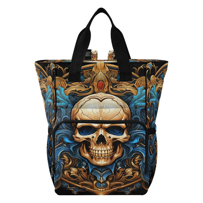 LINNIKEEEE Abstract Cool Golden Skull Diaper Bag Travel Backpack