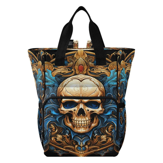 LINNIKEEEE Abstract Cool Golden Skull Diaper Bag Travel Backpack