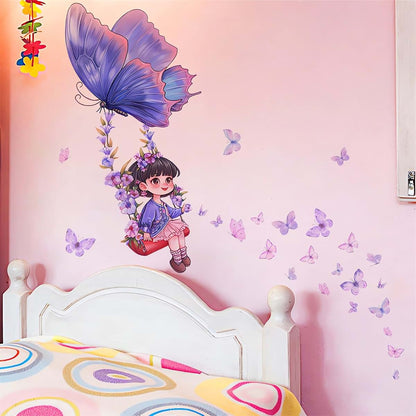 Sacinora Purple Girl Butterflies Swing Wall Stickers