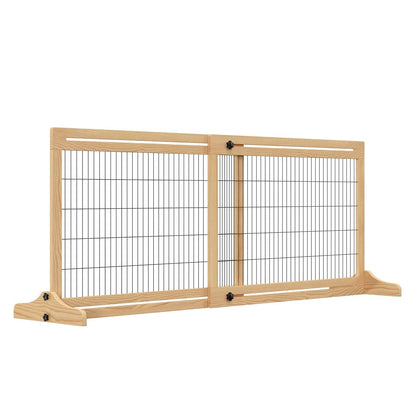 Kaimei Adjustable Freestanding Wood Pet Gate with Wire Mesh