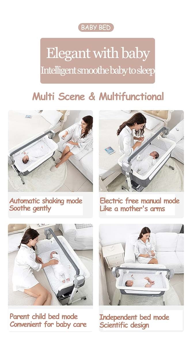 Reenborn Electric Bluetooth Smart Bassinet, Convertible Co-Sleeper Cot