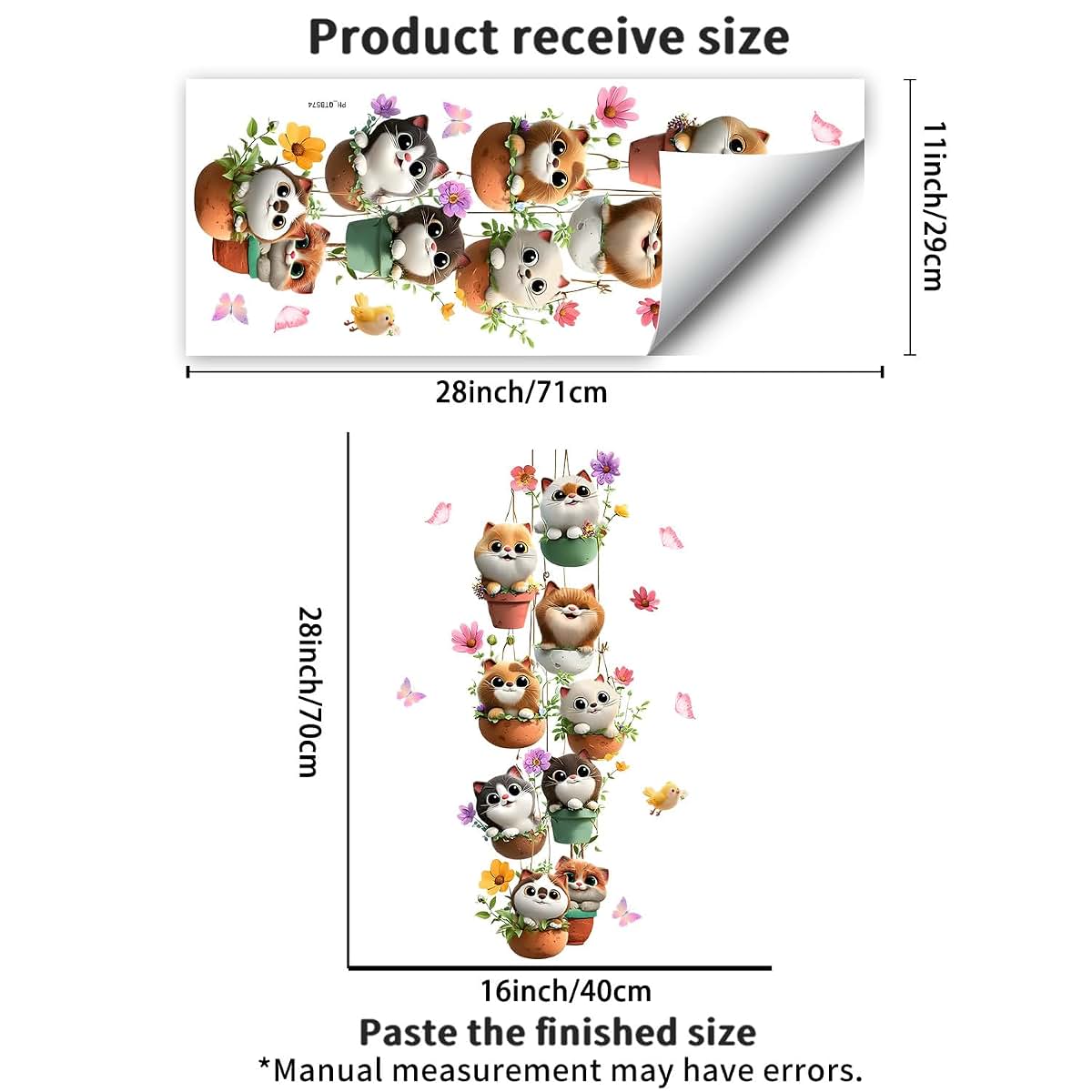 Dechom Cute Cartoon Cat in Hanging Flower Pot Wall Sticker