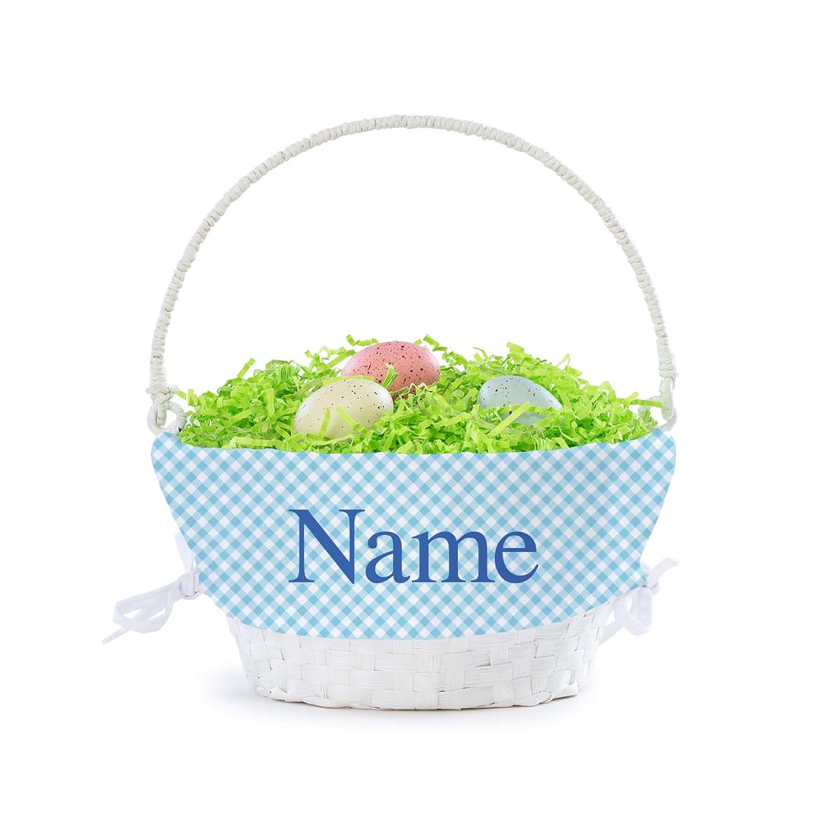 Personalized Planet Personalized Easter Egg Basket with Handle and Custom Name | Blue Gingham Easter Basket Liners (photo 3)