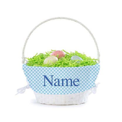 Personalized Planet Personalized Easter Egg Basket with Handle and Custom Name | Blue Gingham Easter Basket Liners (photo 3)