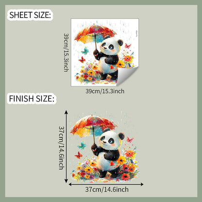 Achang Watercolor Panda Wall Decals With Umbrella And Flowers (photo 2)