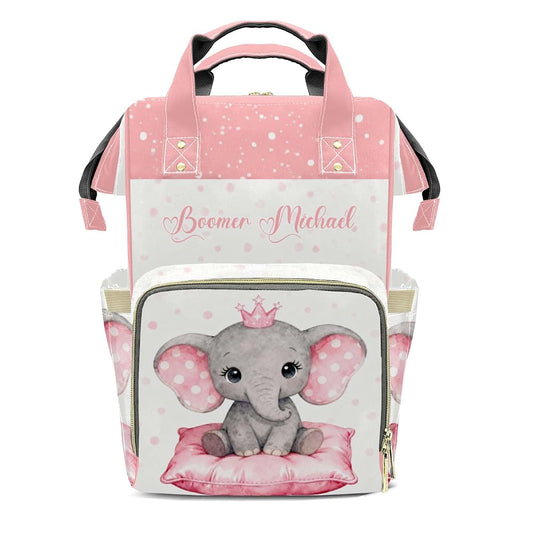 YallLocoMo Personalized Diaper Bag Backpack Gift Pink Background with White Dot Elephan Large Capacity Nappy Bag: