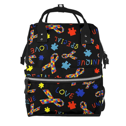 LYPZMET Autism Awareness Love Diaper Bag Backpack For Baby Girls, Mom Waterproof Large Nappy Bags For Women