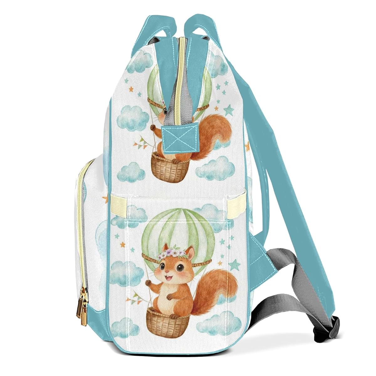 YallLocoMo Personalized Diaper Bag Backpack Name Watercolor Cartoon Cloud Squirrel Clear Up Clutter: Big Capacity (photo 3)