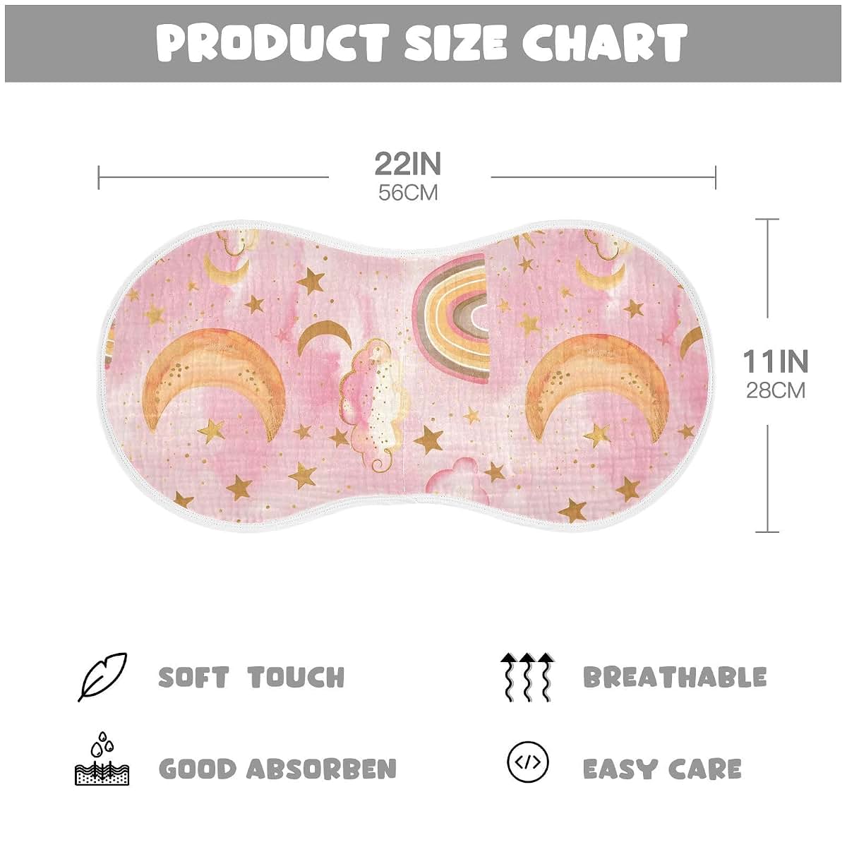 ALAZA Muslin Burp Cloths Starry Stars Moon Pink, 100% Cotton, 22x11 Inches, 1 Pack