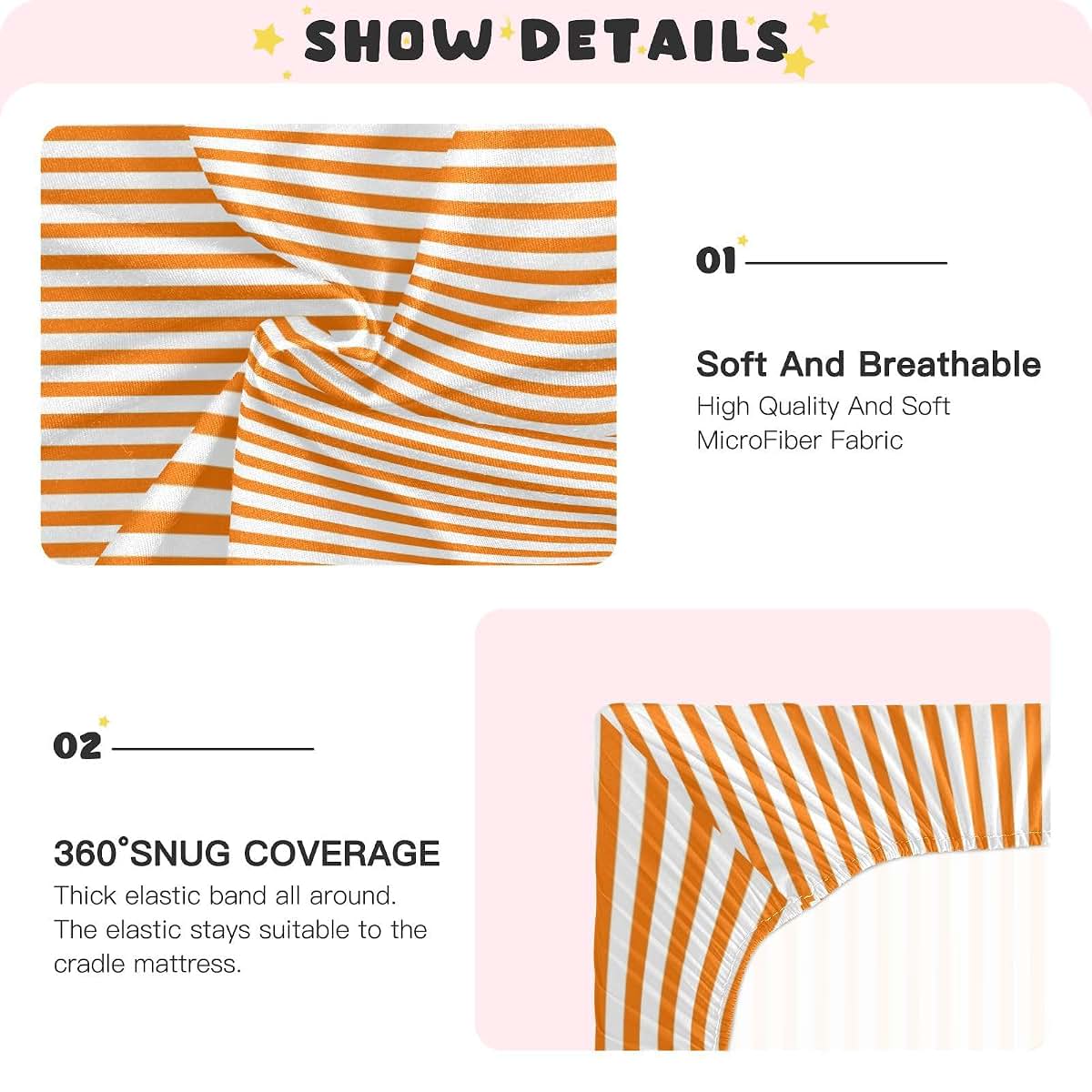 Orange White Stripe Crib Sheets for Standard Toddler Mattresses