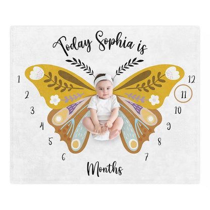 Ferdus Personalized Baby Blanket with Name Boho Moon Baby Monthly Milestone Blanket, Butterfy Baby Gift,Newborn Baby