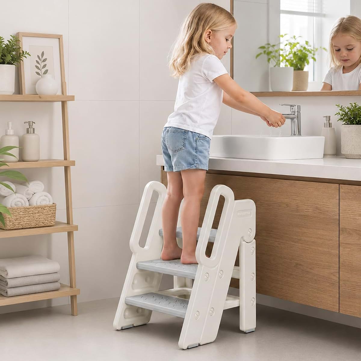 Vanpolchy Foldable Toddler Bathroom Step Stool, Kids Bathroom Step Stool