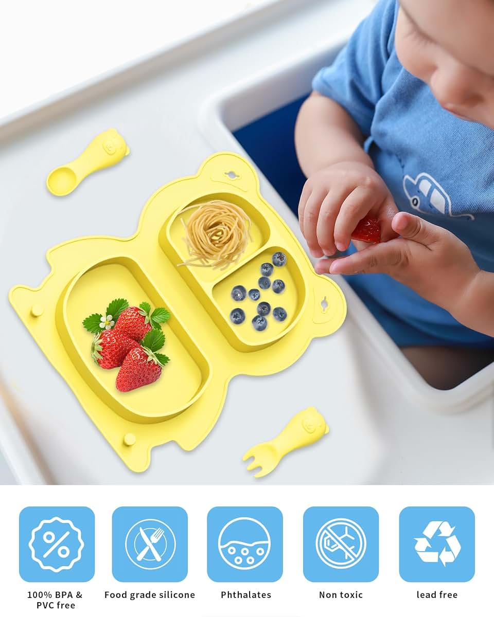 Cusvuevi Silicone Baby Feeding Set Foldable, Portable Baby Led Weaning Supplies With 1 Pack Divided Plate, Bib, Spoon (photo 2)