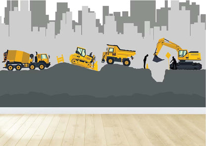 The Colors Crafter Construction Trucks Wall Decal For Kids Bedroom