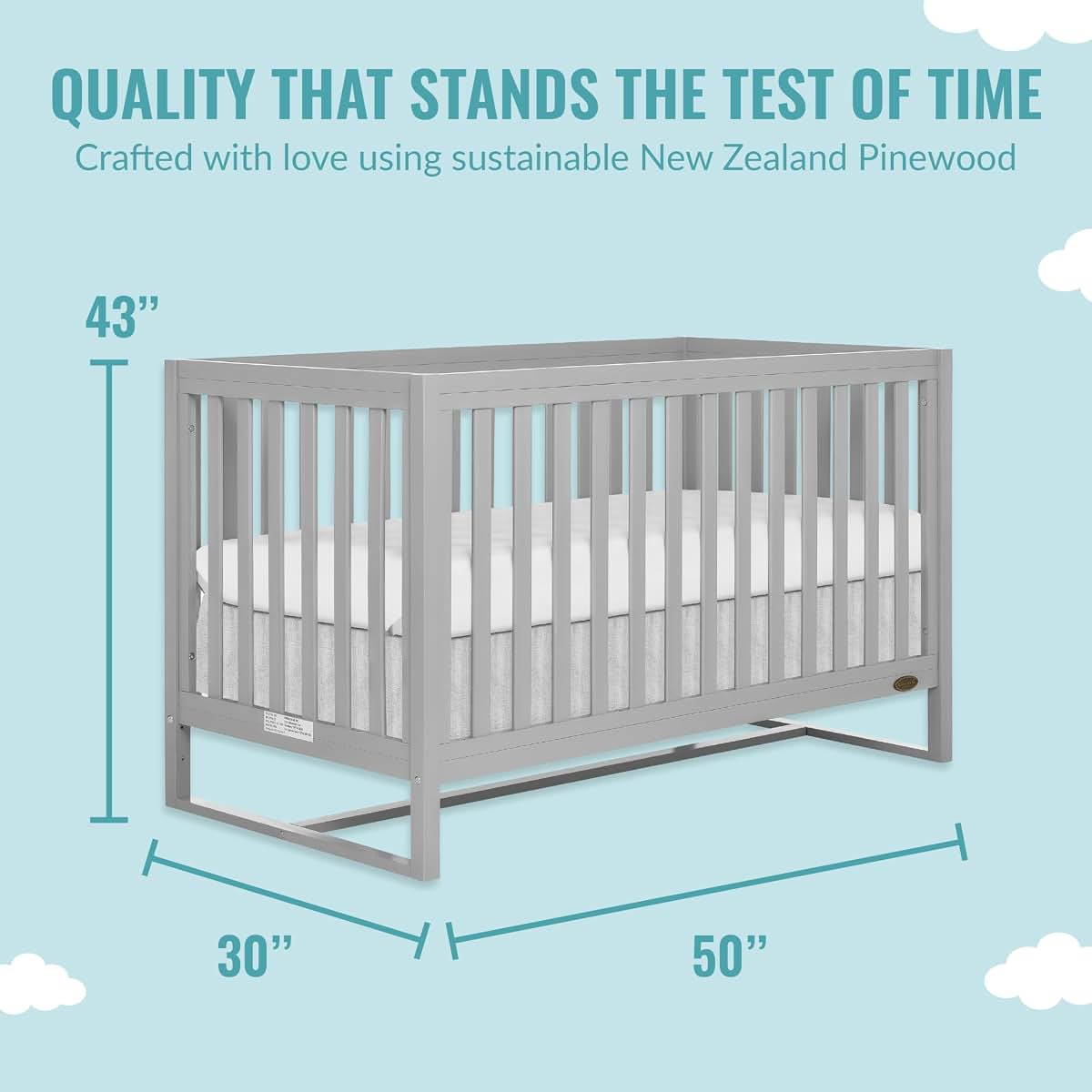 Dream On Me Arlo 5-In-1 Convertible Baby Crib In Pebble Grey, Greenguard Gold & JPMA, 3 Mattress Heights