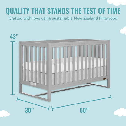 Dream On Me Arlo 5-In-1 Convertible Baby Crib In Pebble Grey, Greenguard Gold & JPMA, 3 Mattress Heights