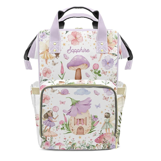 LiSoAkWE Fairy Garden House Watercolor Personalized Diaper Bag with Name,Customized Nappy Backpack with Thermal Pockets