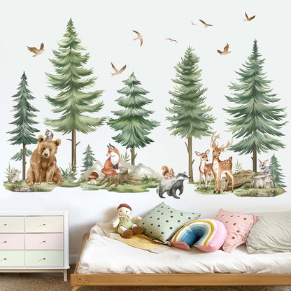 Wondever Forest Animal Mural Wall Decals for Nursery and Playroom Decor