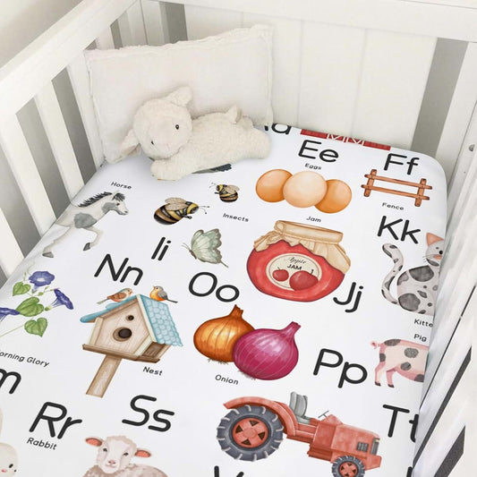 BabyOneStop Farm Animal Alphabet Fitted Crib Sheet 52x28 Inch
