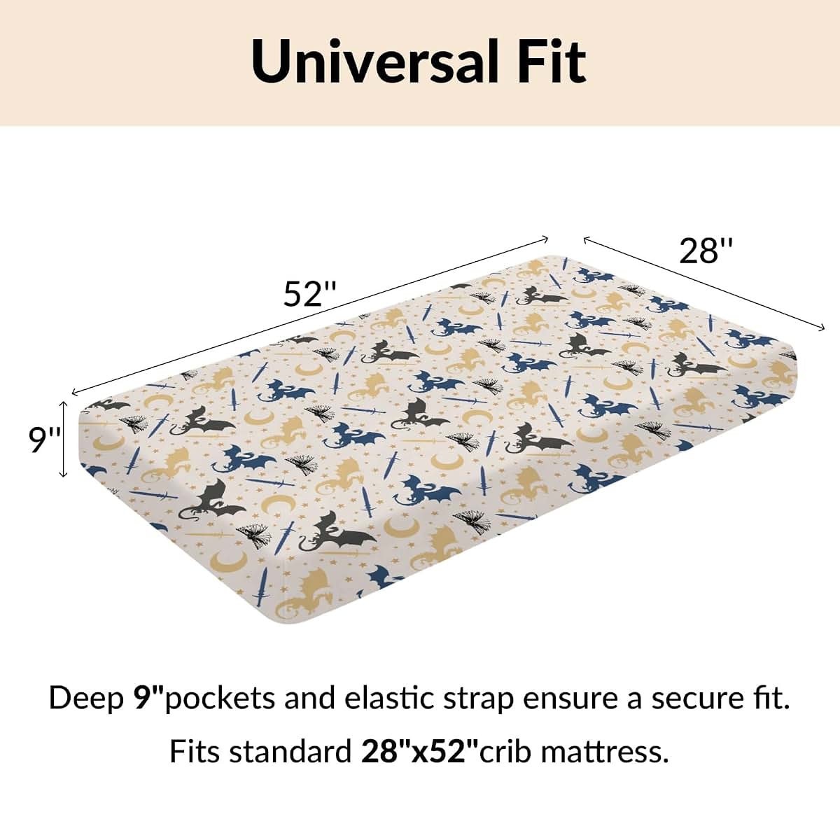 Cstdyfrv Fantasy Dragons Books Fitted Baby Crib Sheet, 28x52 Inches (photo 4)