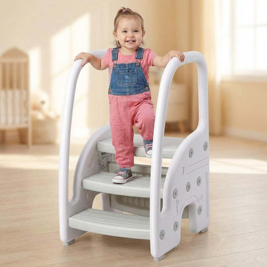 Festisoul Toddler 3 Step Stool Kids Standing Tower, Plastic Helper Stool with Handles for Bathroom Sink Kitchen Counter