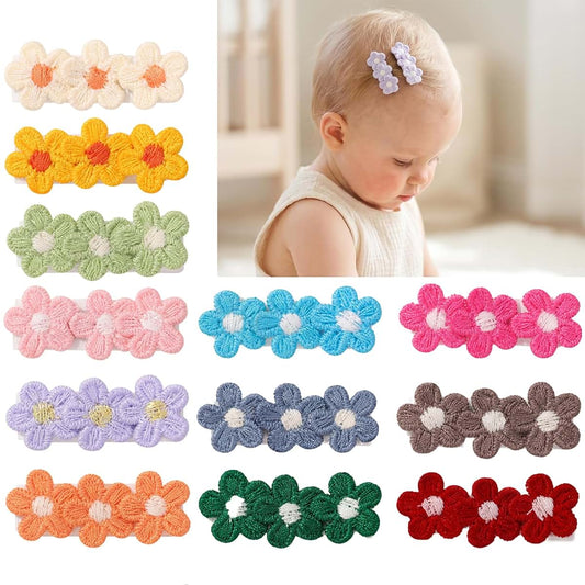 12 Pack Fabric Wrapped Baby Hair Clips with Daisy Design