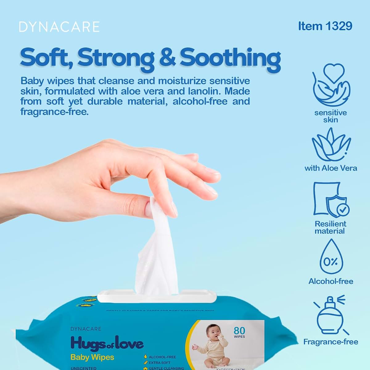 Dynarex DynaCare Hugs Of Love Baby Wipes Unscented Large Alcohol Free