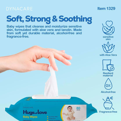 Dynarex DynaCare Hugs Of Love Baby Wipes Unscented Large Alcohol Free