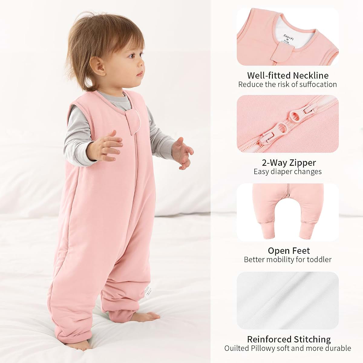EasyFi Rayon from Bamboo Sleep Sack with Feet, 6-12 Months, 0.5/1.0 TOG