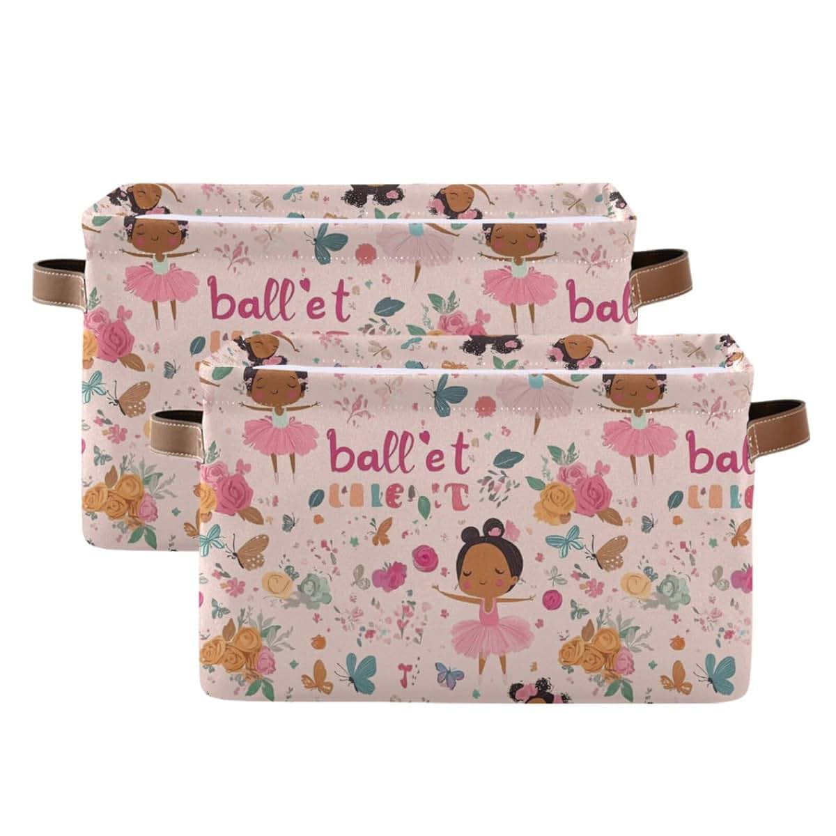CWUPZAY Pink Ballerina Storage Basket, Collapsible Canvas Bin, 1 Pack