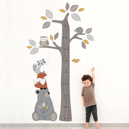 Woodland Forest Tree and Animal Kids Growth Chart Wall Decal Set