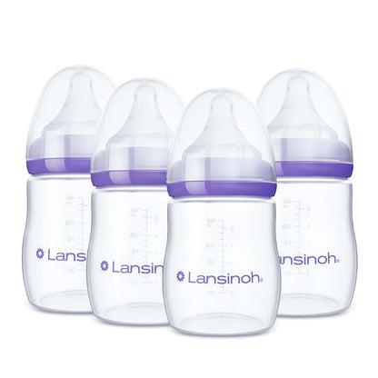 Lansinoh Anti-Colic Baby Bottles, 5 Ounce, 4 Count With Extra Slow Flow Nipples