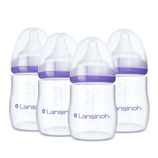 Lansinoh Anti-Colic Baby Bottles, 5 Ounce, 4 Count With Extra Slow Flow Nipples