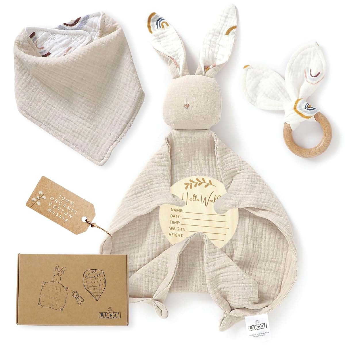 LUCOI Organic Cotton Baby Gift Set - Newborn Essentials Box