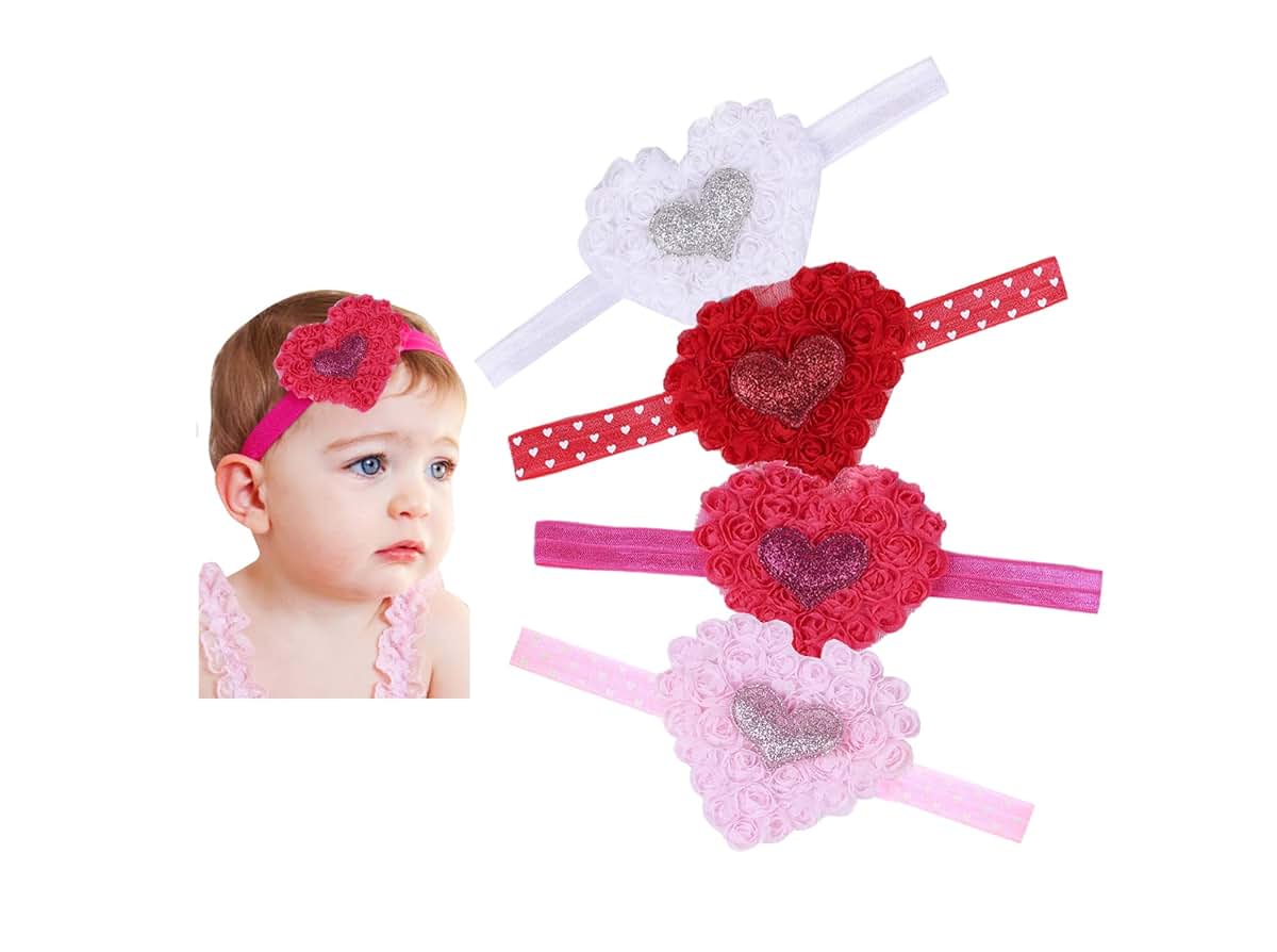 DDNFO Valentine's Day Baby Rose Heart Headband